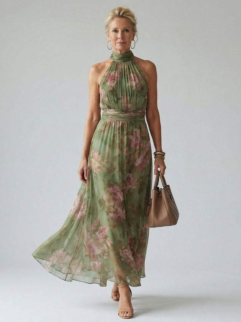 Women’s Gathered Halter Midi Dress