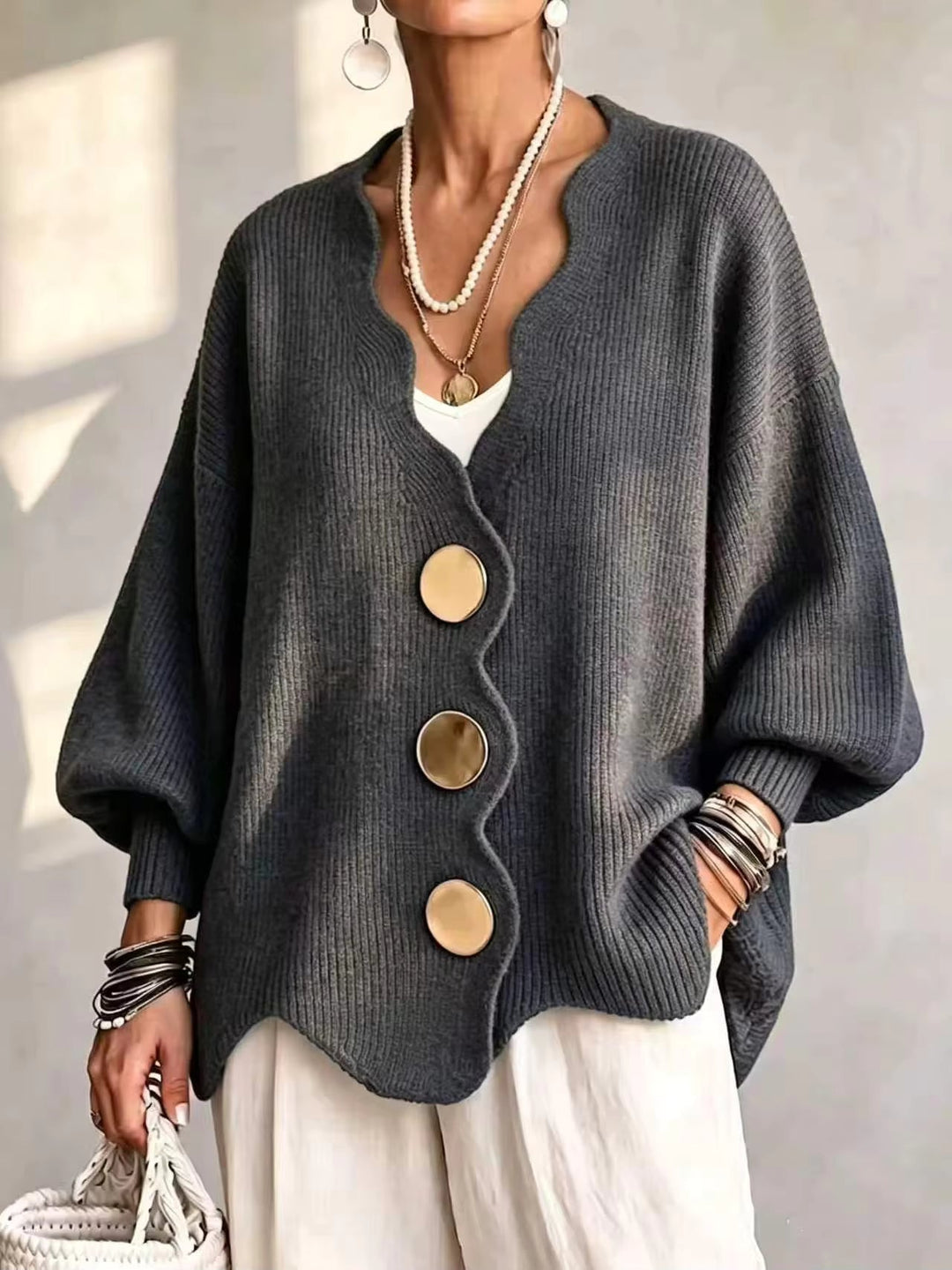 Women’s Oversized Button Front Knit Cardigan