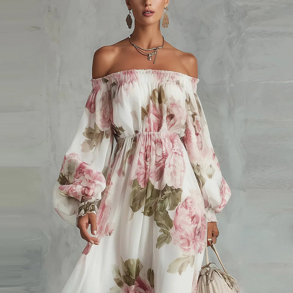 Women’s Floral Off Shoulder Long Sleeve Maxi Dress