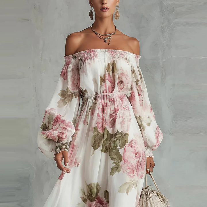 Women’s Floral Off Shoulder Long Sleeve Maxi Dress