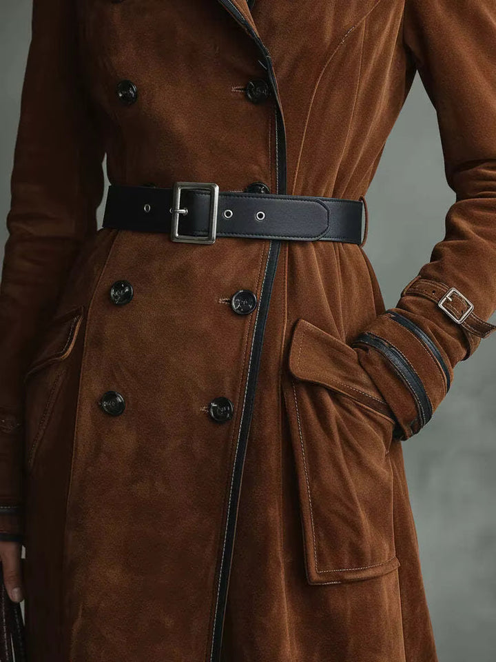 Women’s Long Double Breasted Belted Trench Coat