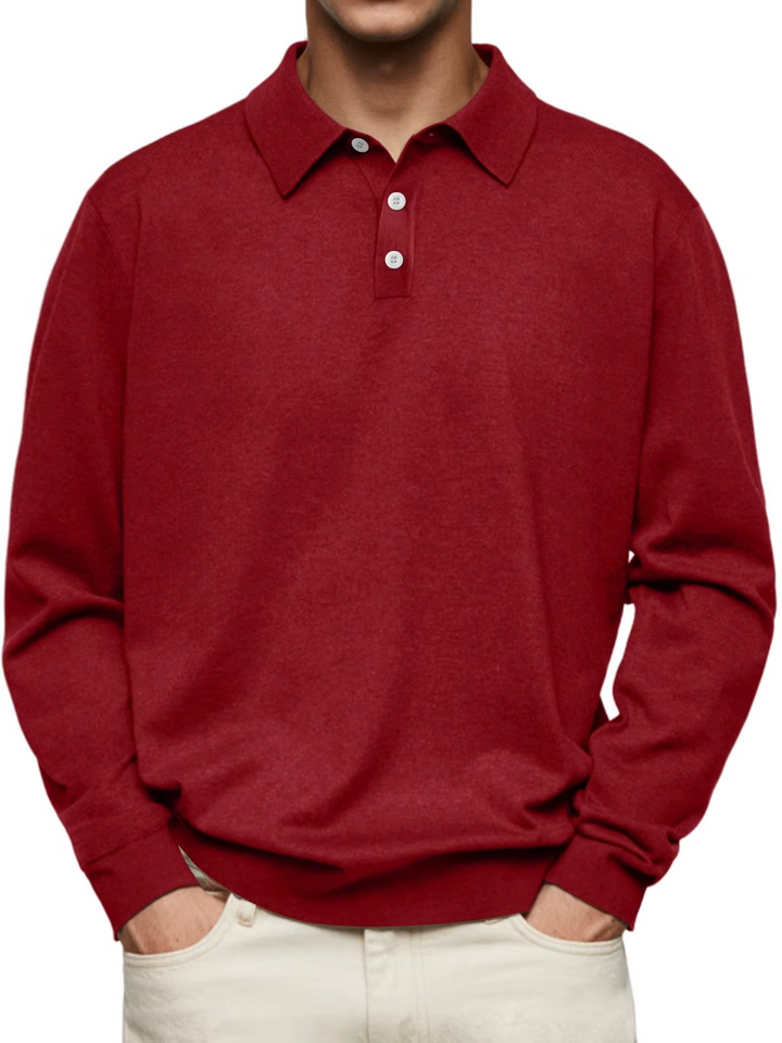 Men’s Patterned Collar Long Sleeve Polo Shirt