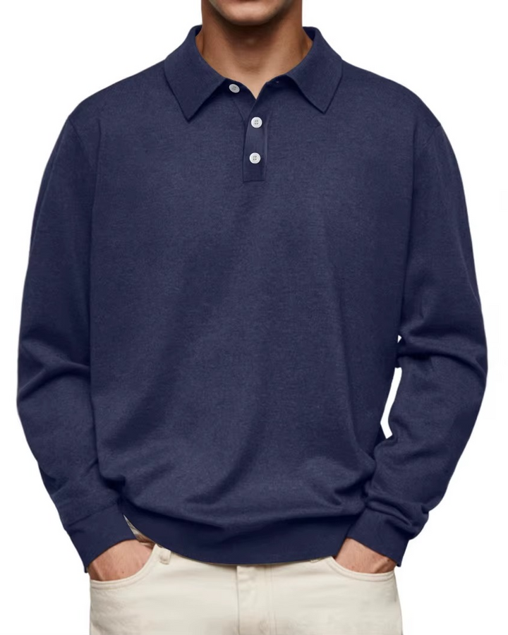 Men’s Patterned Collar Long Sleeve Polo Shirt