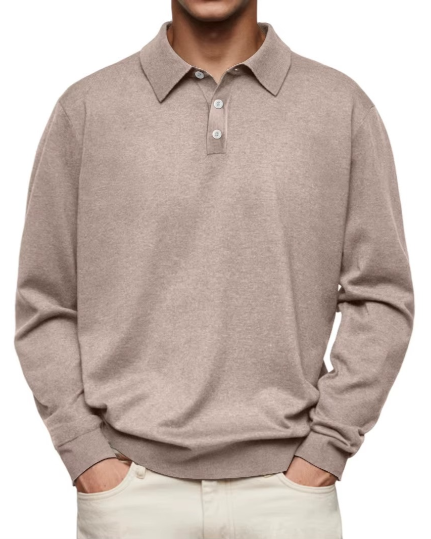 Men’s Patterned Collar Long Sleeve Polo Shirt
