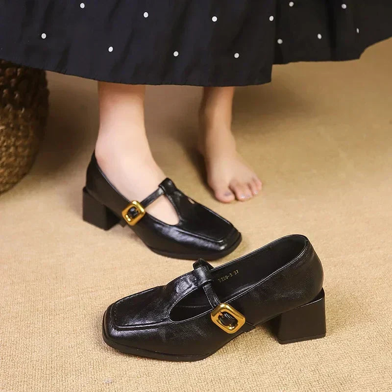 Women’s French Buckle Strap Round Toe Mary Jane Shoes
