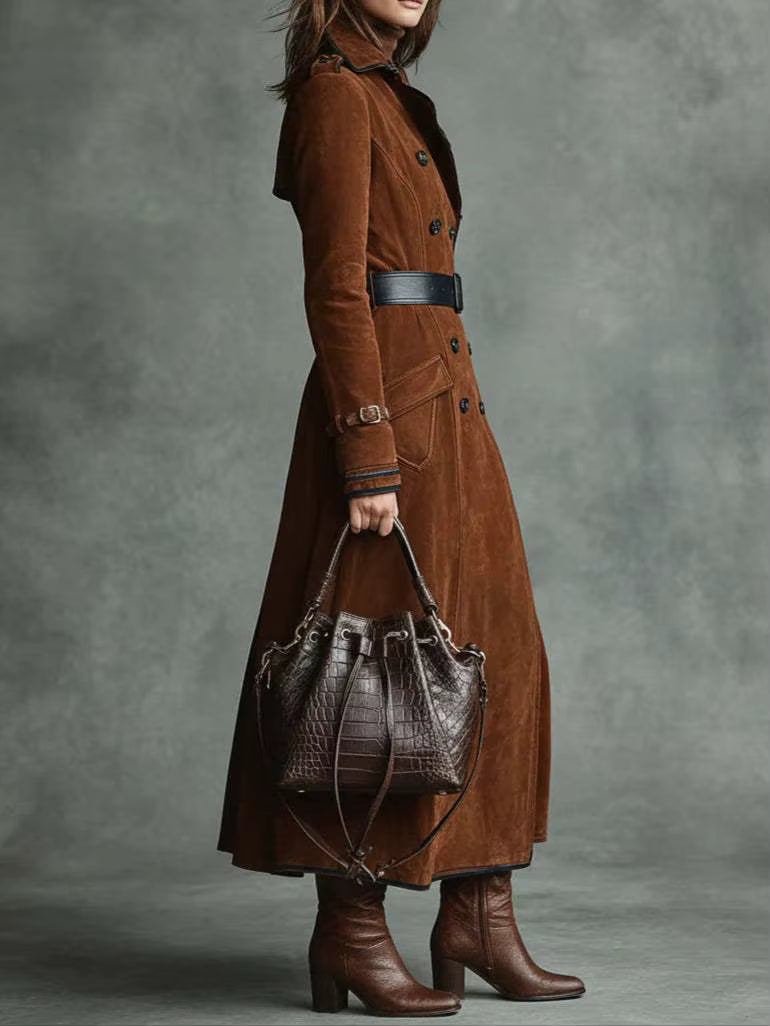 Women’s Long Double Breasted Belted Trench Coat