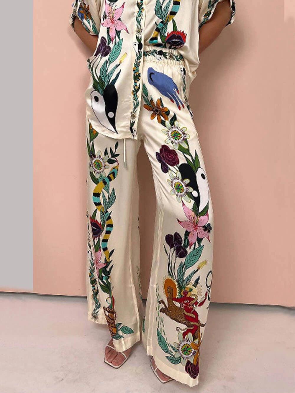 Women’s Resort Printed Two-Piece Shirt And Trousers Set