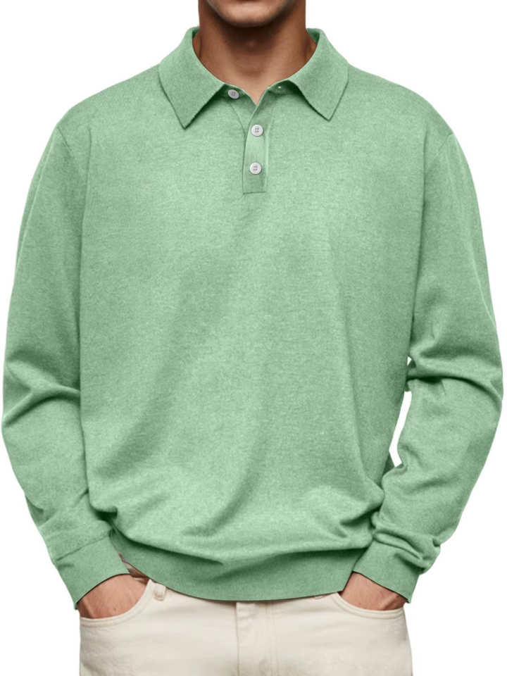 Men’s Patterned Collar Long Sleeve Polo Shirt
