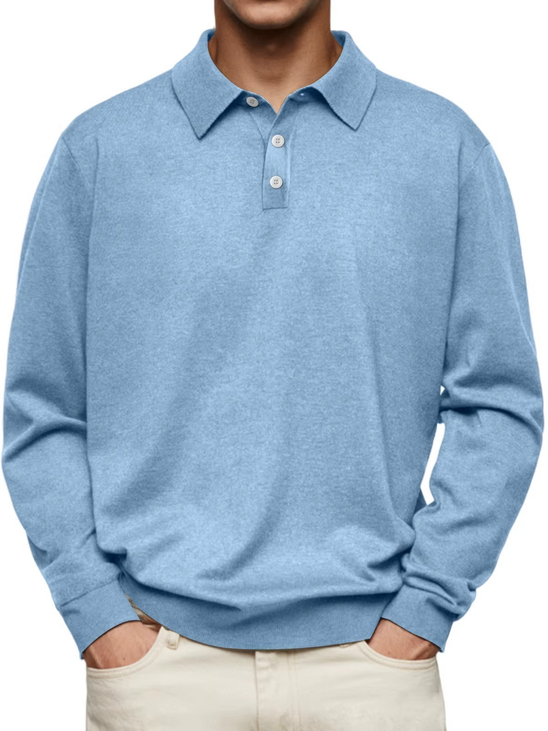 Men’s Patterned Collar Long Sleeve Polo Shirt