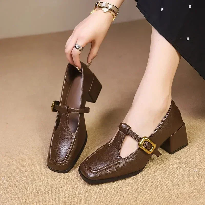 Women’s French Buckle Strap Round Toe Mary Jane Shoes
