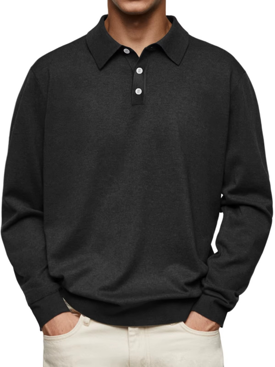 Men’s Patterned Collar Long Sleeve Polo Shirt