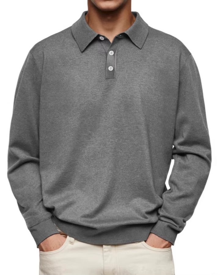 Men’s Patterned Collar Long Sleeve Polo Shirt