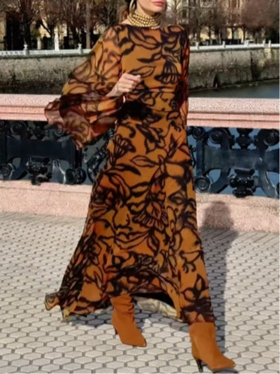 Women’s Brown Printed Maxi Dress