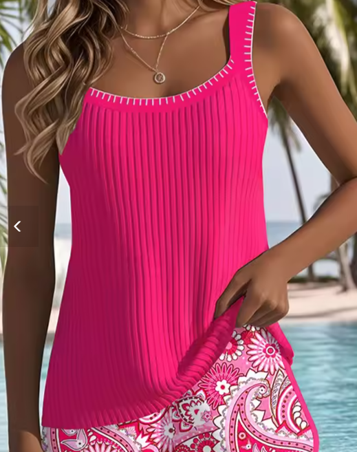 Women’s Tropical Print Two-Piece Tankini Set