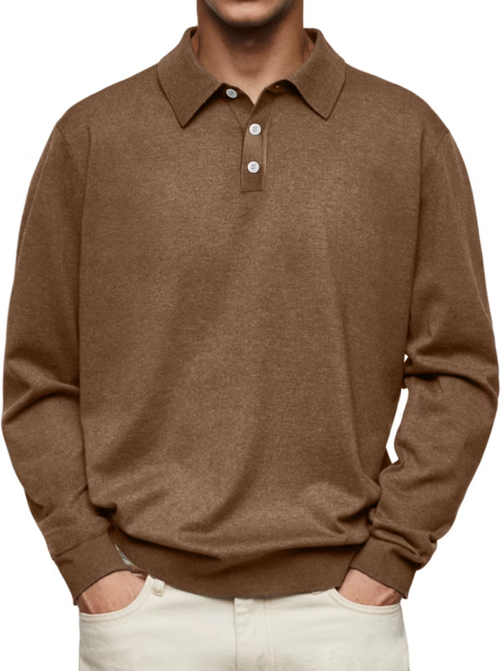 Men’s Patterned Collar Long Sleeve Polo Shirt