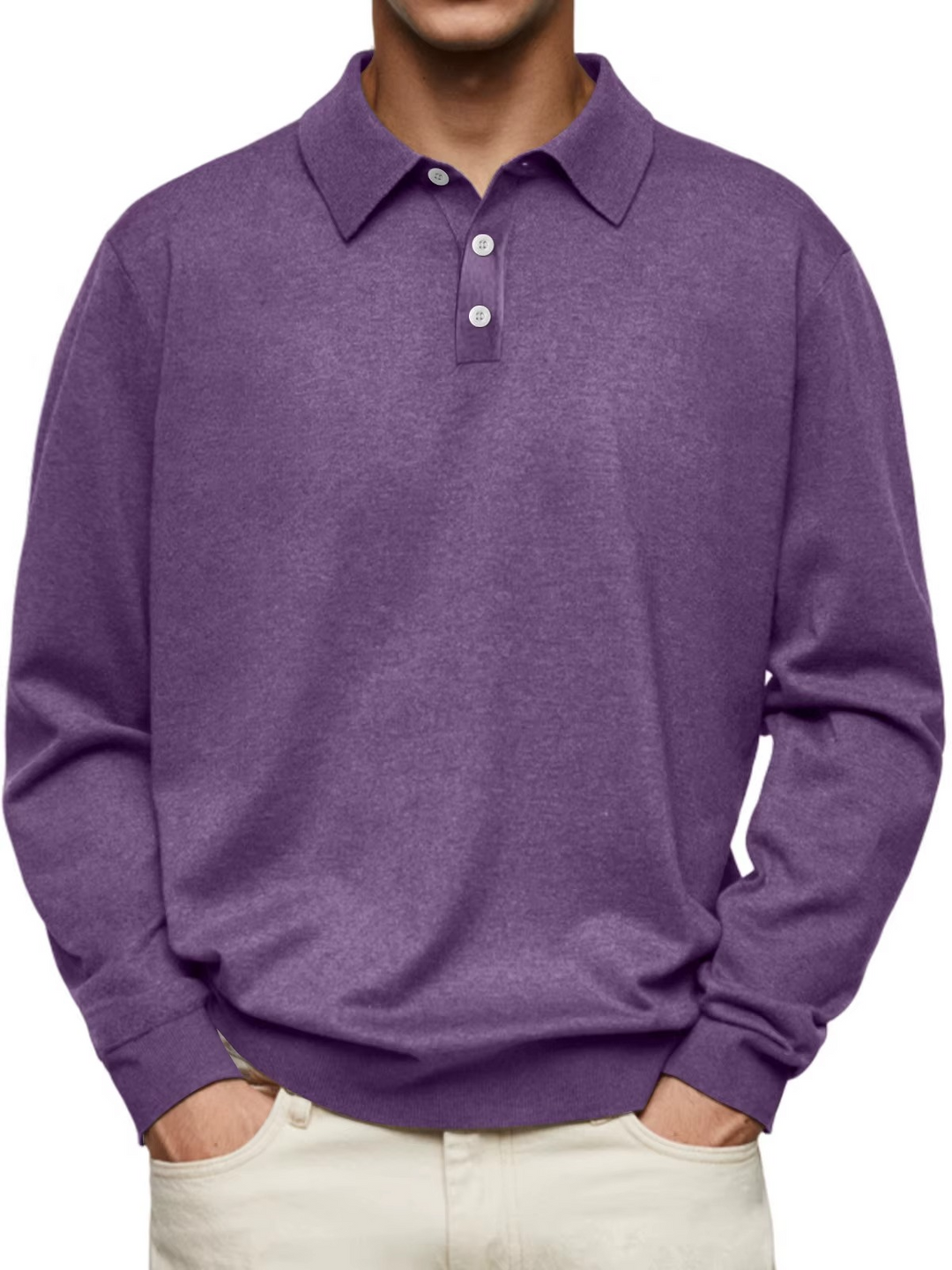 Men’s Patterned Collar Long Sleeve Polo Shirt