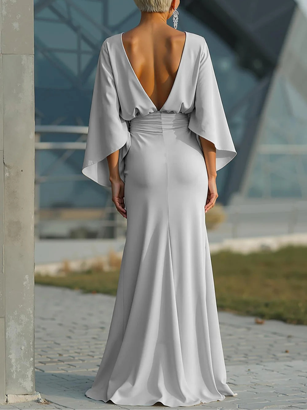 Women’s V-Neck Backless Long Sleeve Dress