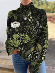 Women’s Botanical Floral Turtleneck Pullover Sweater