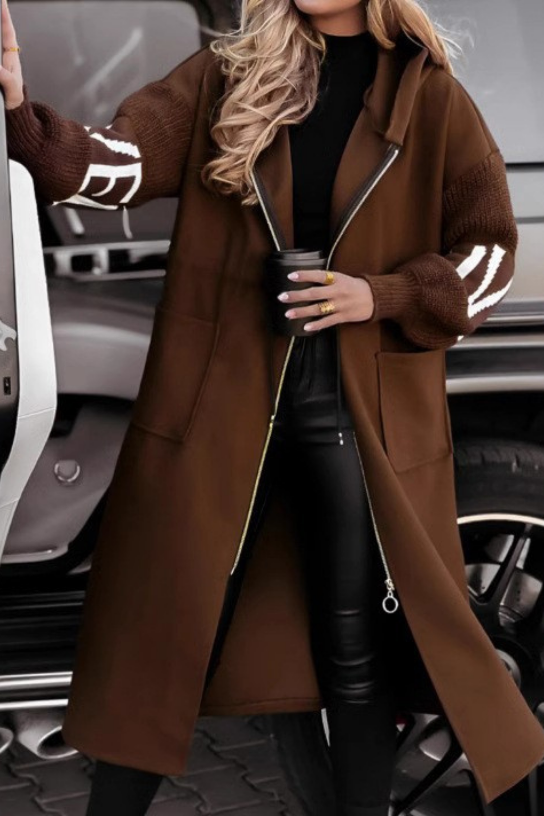 Women’s Hooded Longline Zip Up Coat
