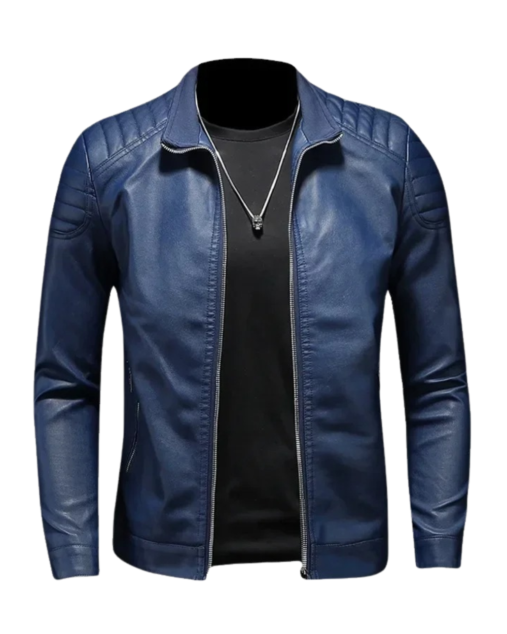Men’s Stand Collar Zip Up Biker Jacket