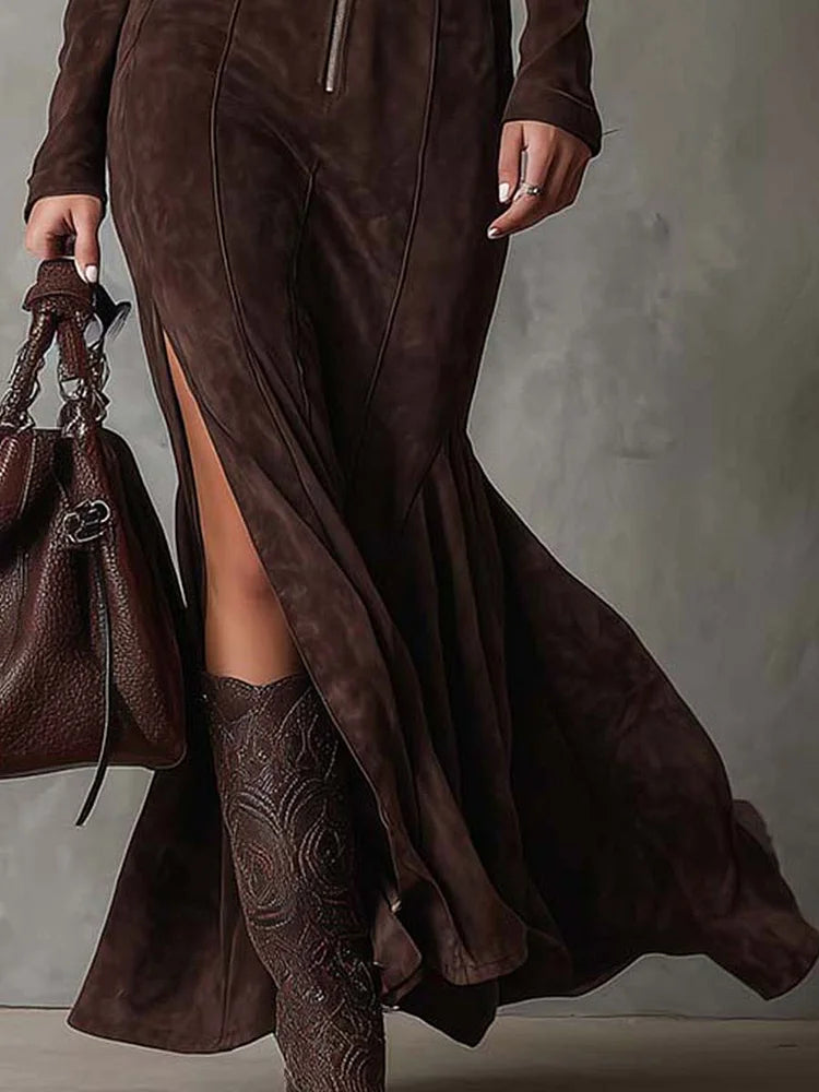 Women’s Brown Belted Maxi Dress