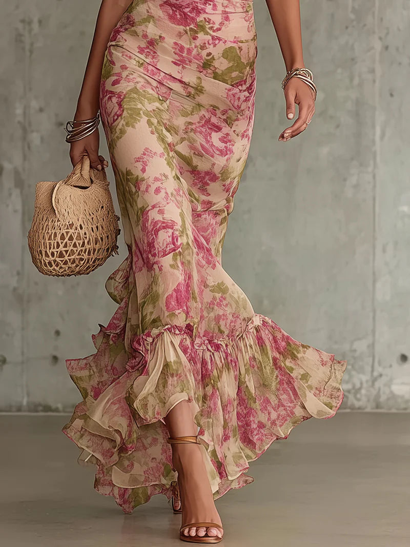 Women’s Vintage Floral Puff Sleeve Maxi Dress