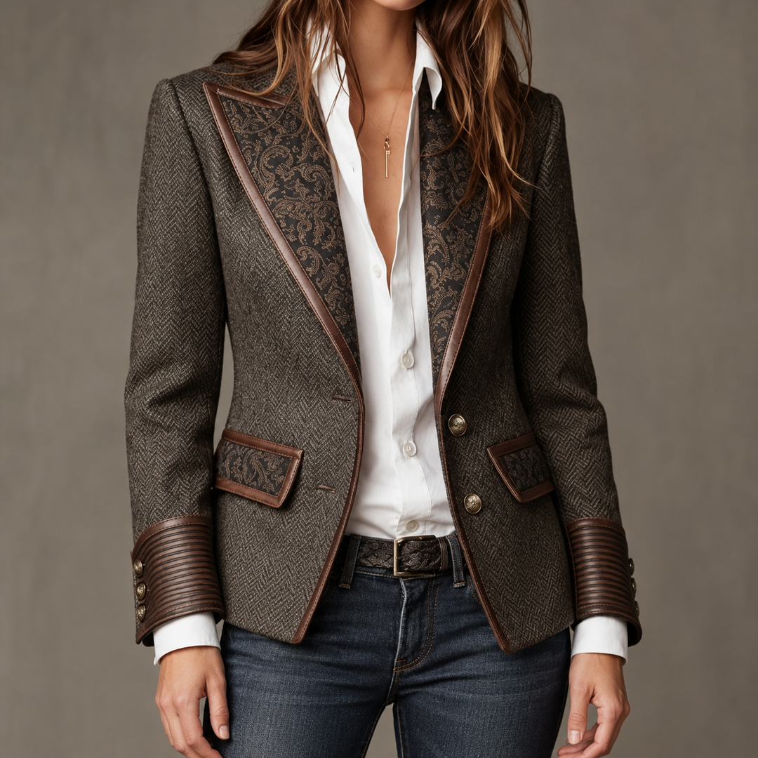 Women's Herringbone Printed Panel Blazer