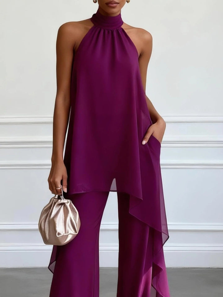 Women’s Purple Halter Sleeveless Two-Piece Pants Set