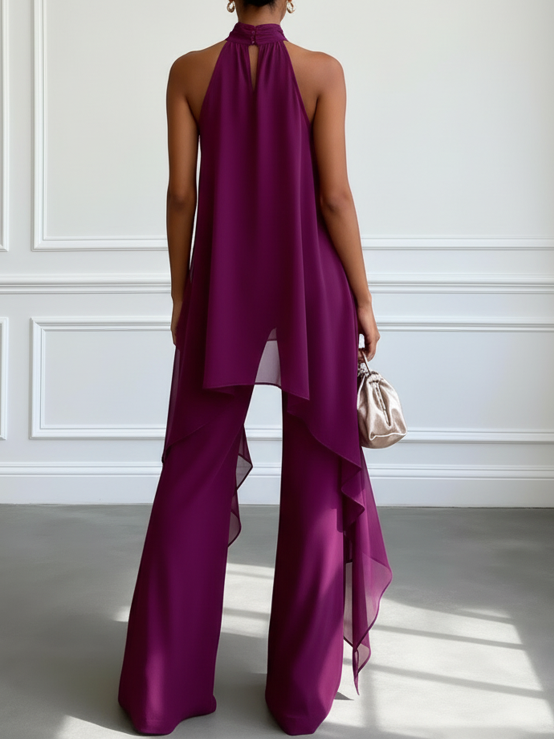 Women’s Purple Halter Sleeveless Two-Piece Pants Set