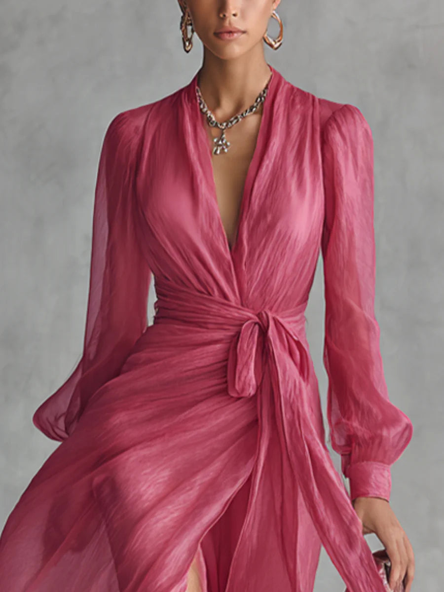 Women’s V-Neck Tie-Waist Maxi Dress
