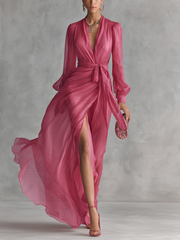 Women’s V-Neck Tie-Waist Maxi Dress