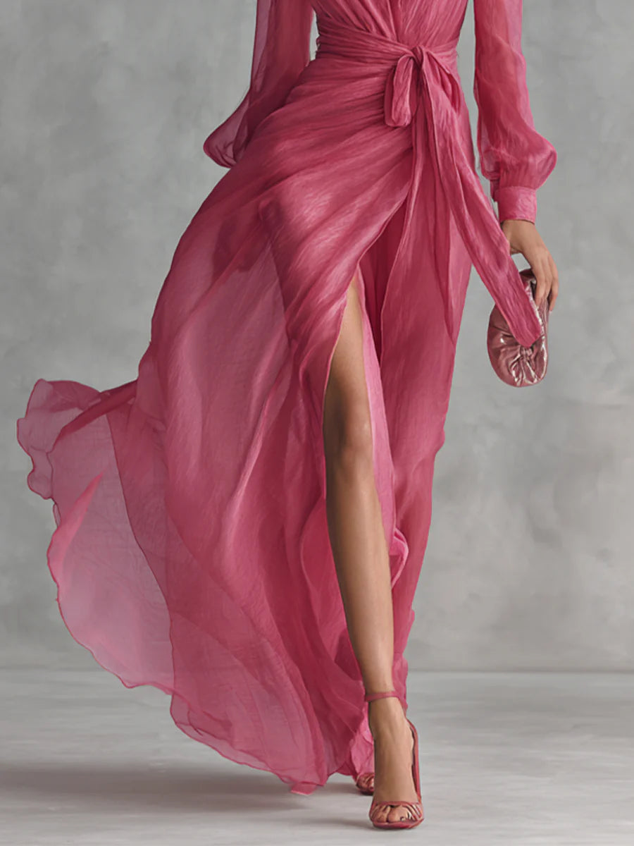 Women’s V-Neck Tie-Waist Maxi Dress