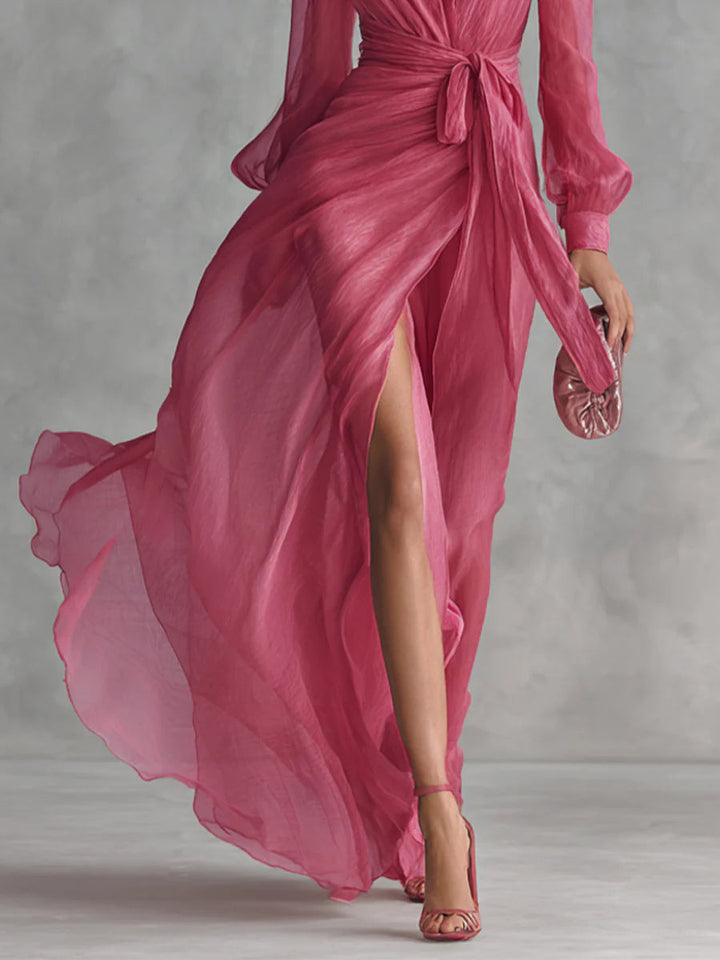 Women’s V-Neck Tie-Waist Maxi Dress