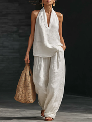 Women’s Sleeveless Wide Leg Two-Piece Pants Set