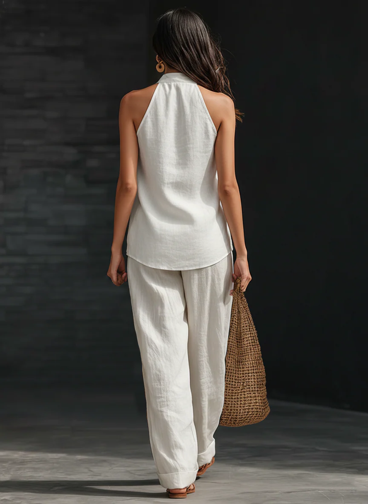 Women’s Sleeveless Wide Leg Two-Piece Pants Set