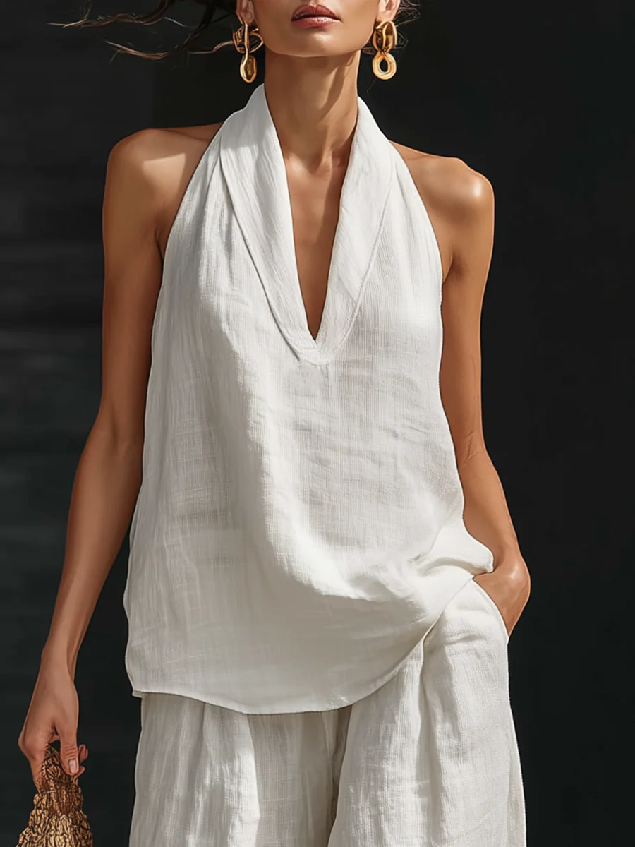 Women’s Sleeveless Wide Leg Two-Piece Pants Set