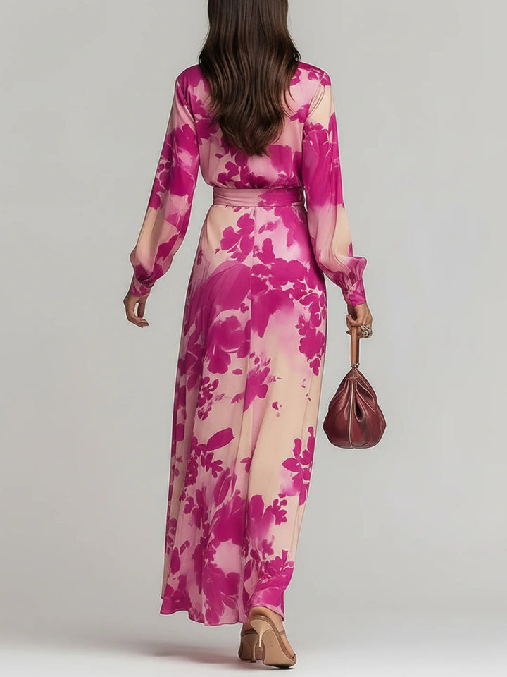 Women’s Floral V-Neck Belted Maxi Dress