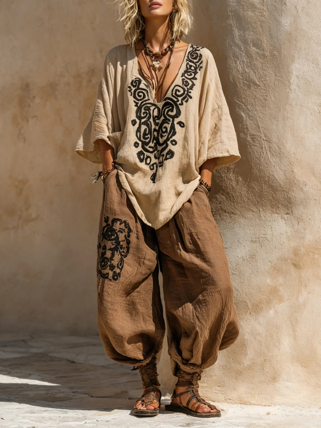 Women’s Bohemian Art Print Three-Piece Clothing Set