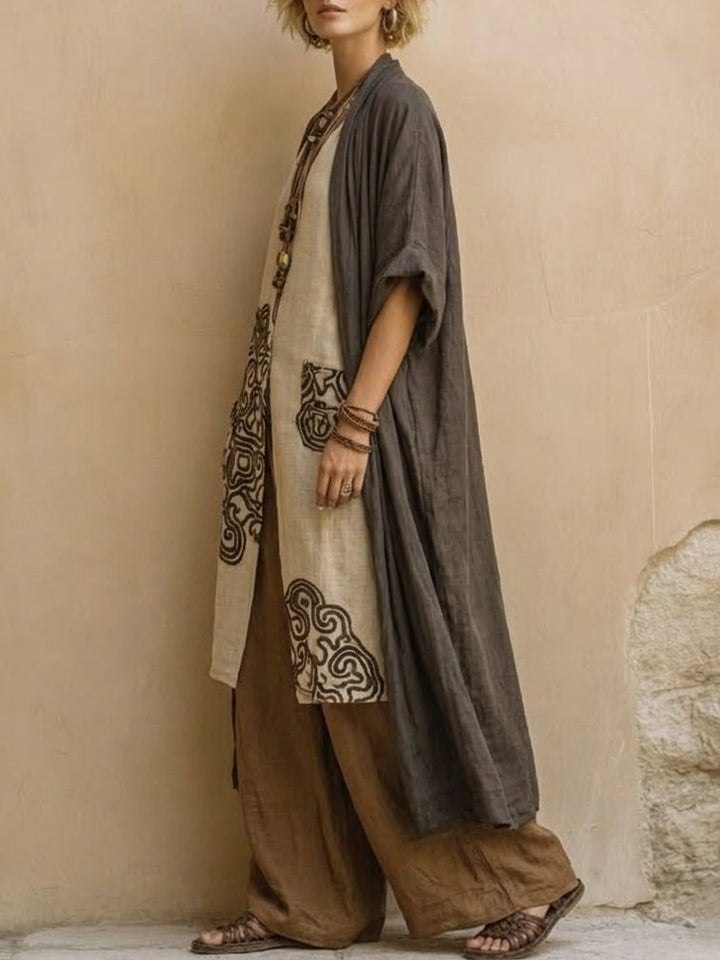 Women’s Dark Gray And Brown Tribal Print Three Piece Set