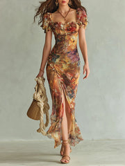 Women’s Orange Boho Print Maxi Dress