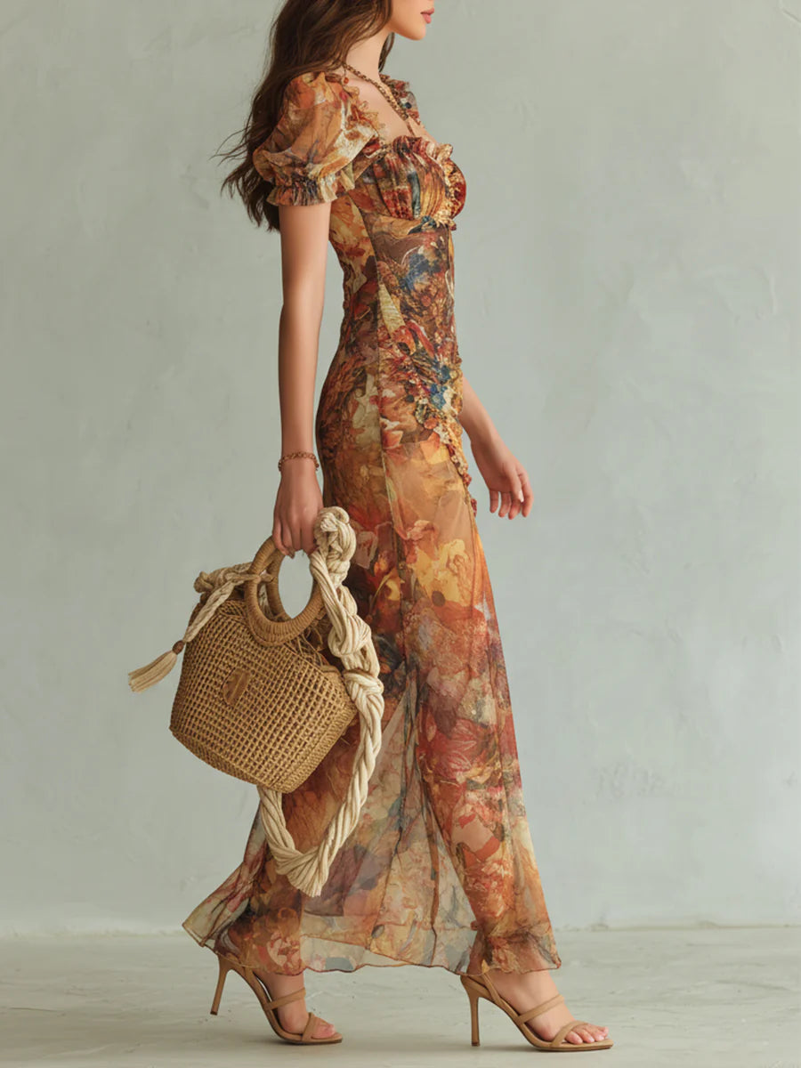 Women’s Orange Boho Print Maxi Dress