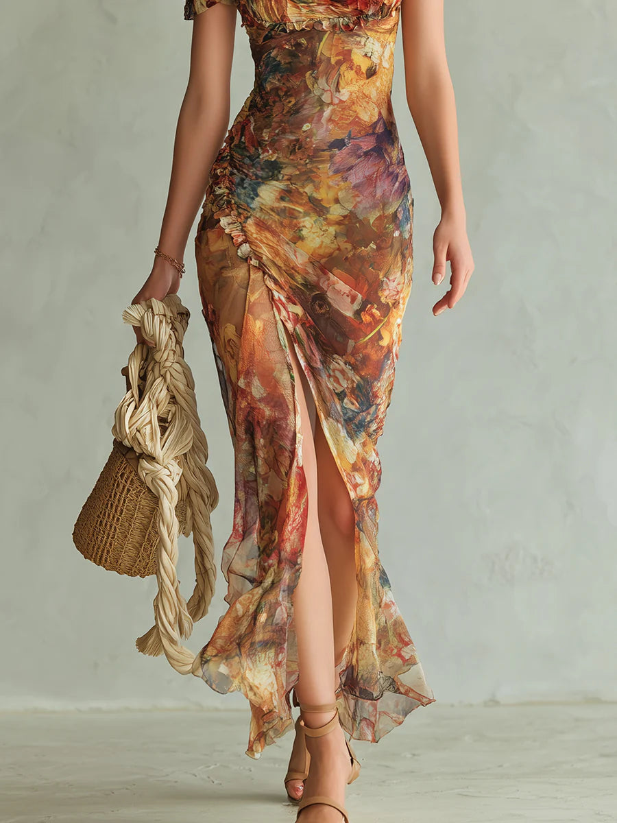 Women’s Orange Boho Print Maxi Dress