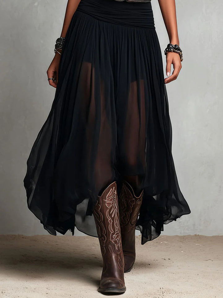 Women’s Black Belted Tulle Maxi Dress