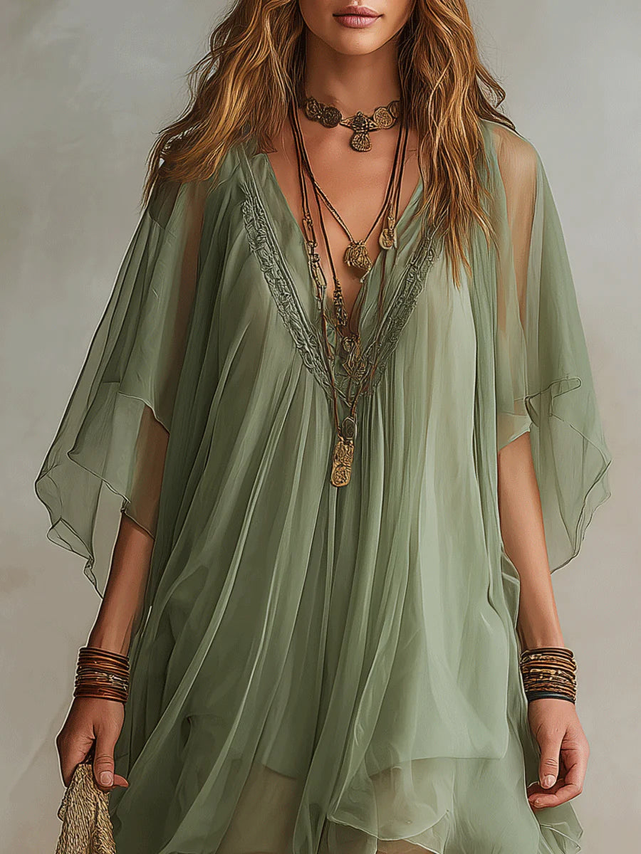 Women’s V-Neck Layered Flowy Mini Dress