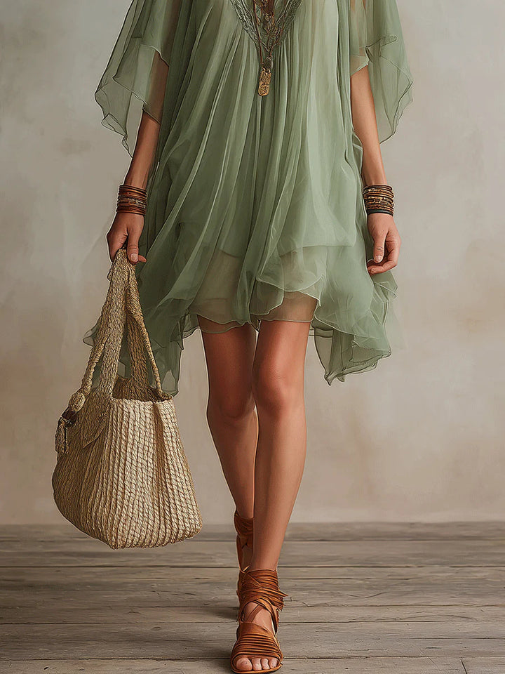 Women’s V-Neck Layered Flowy Mini Dress