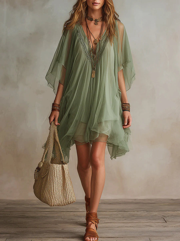 Women’s V-Neck Layered Flowy Mini Dress
