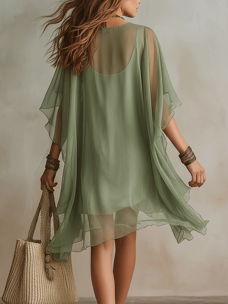 Women’s V-Neck Layered Flowy Mini Dress
