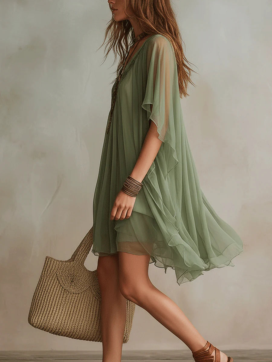 Women’s V-Neck Layered Flowy Mini Dress