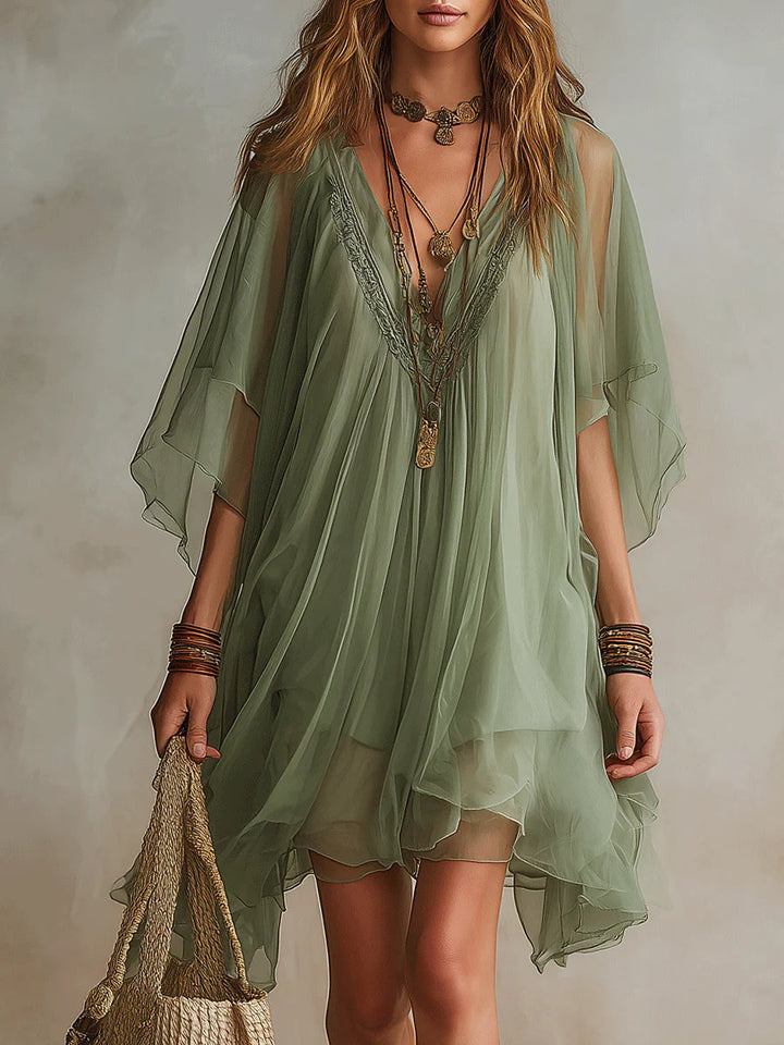 Women’s V-Neck Layered Flowy Mini Dress
