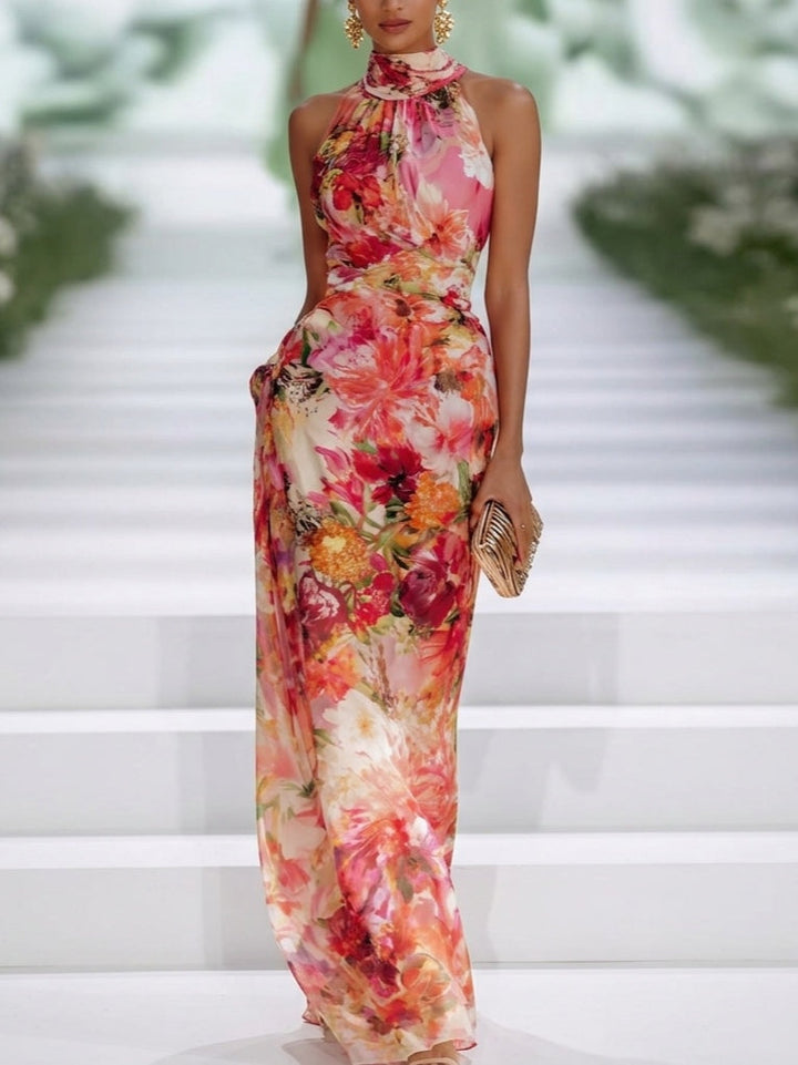 Women’s Red Floral Sleeveless Maxi Dress